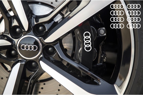 Aufkleber passend für Audi Ringe Bremssattel Felgen Spiegel Fenster Aufkleber 8 Stück 50mm
