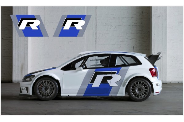 Aufkleber passend für VW Polo R WRC style GTI Seitenaufkleber Aufkleber Satz (Grau-Blau-Schwarz-Weiß)