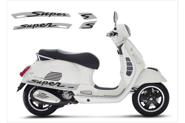 Aufkleber passend für Vespa GT GTS Super Sport Seitenaufkleber Super V3 (silver - black) Aufkleber passend für Vespa GT GTS Super Sport Seitenaufkleber Super V3 (silver - black)